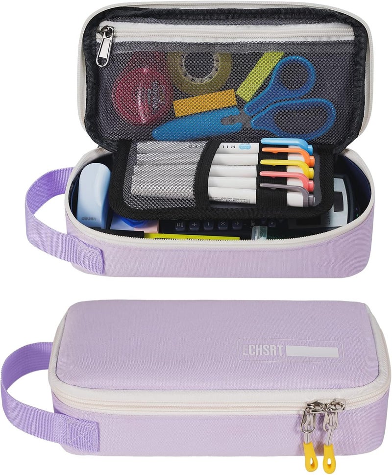 ECHSRT Pencil Case for Men Women, Large Pen Bag for Adults, Portable Pencil Pouch Aesthetic with Handle, Zipper Cases for Office Organizer Purple for Girls - Image 1